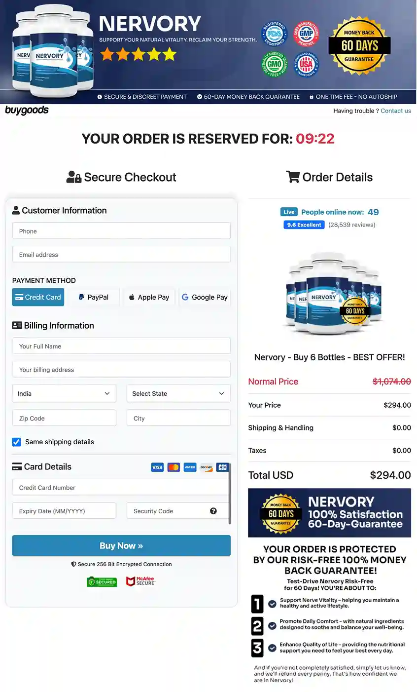 Nervory Secure Checkout — Visa Mastercard Payment USA